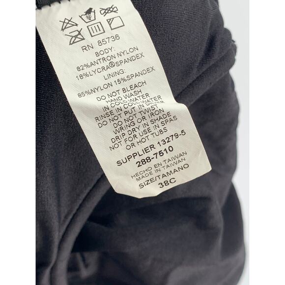 CAZIMI Women's Black V-Neck Embroidered Flower Spaghetti-Strap Swim Top SZ 38C - Picture 11 of 11